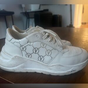 Valentino White and Gold Logo Sneakers
